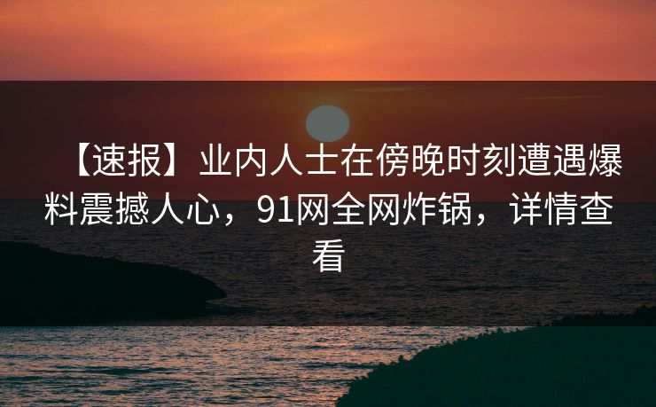 【速报】业内人士在傍晚时刻遭遇爆料震撼人心，91网全网炸锅，详情查看