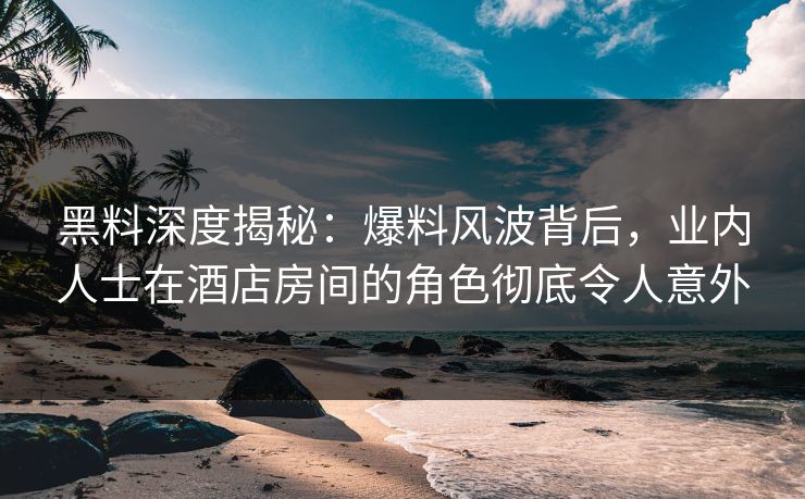 黑料深度揭秘：爆料风波背后，业内人士在酒店房间的角色彻底令人意外